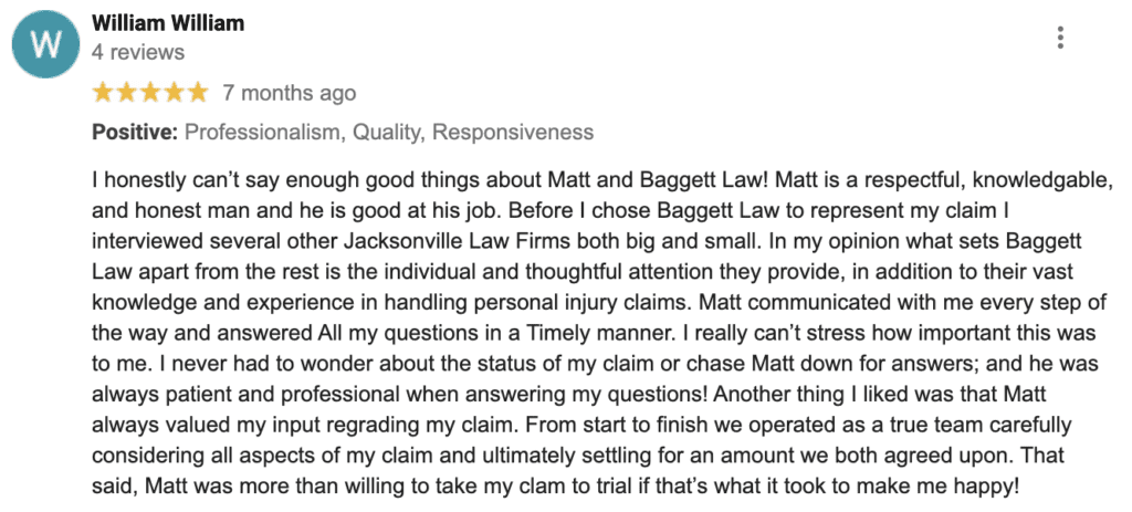 Jacksonville Car Accident Client Review - 9471 Baymeadows Rd #105, Jacksonville, FL 32256